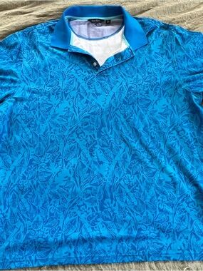 Walter Hagen Bright Blue Leaf-Print Polo